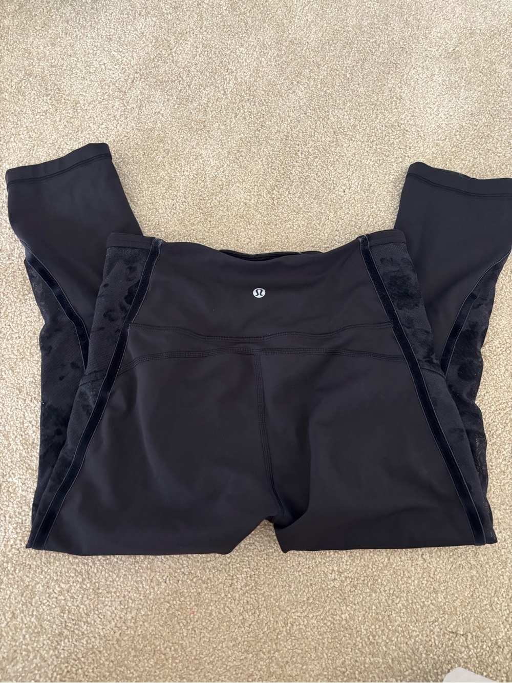 lululemon athletica capri Black Performance Leggings with Velvet Side Panels